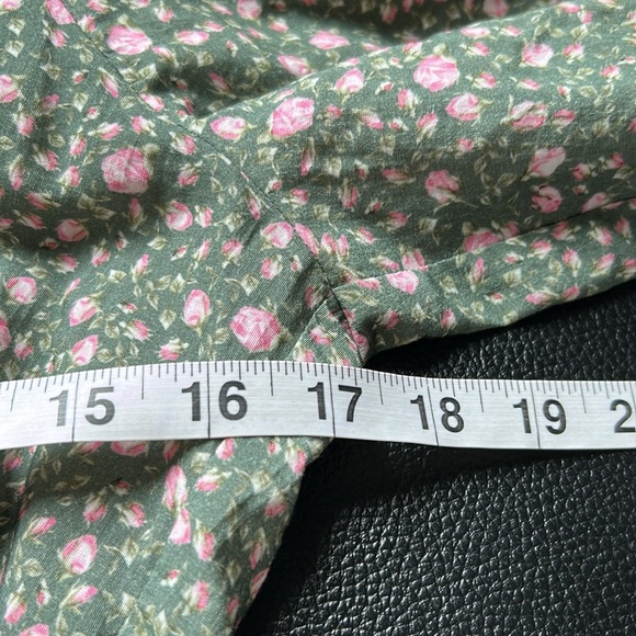 Maje Rakita Puff Sleeve Shirt Dress Green Pink Pleated Mini Floral Sz 38 US M - Picture 13 of 14